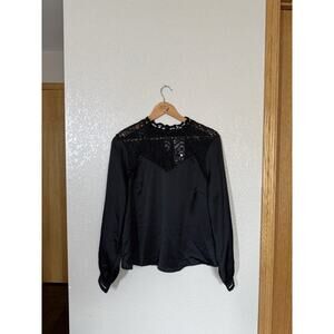 Miss Me Women’s Victorian Lace Black Satin Blouse Size Small